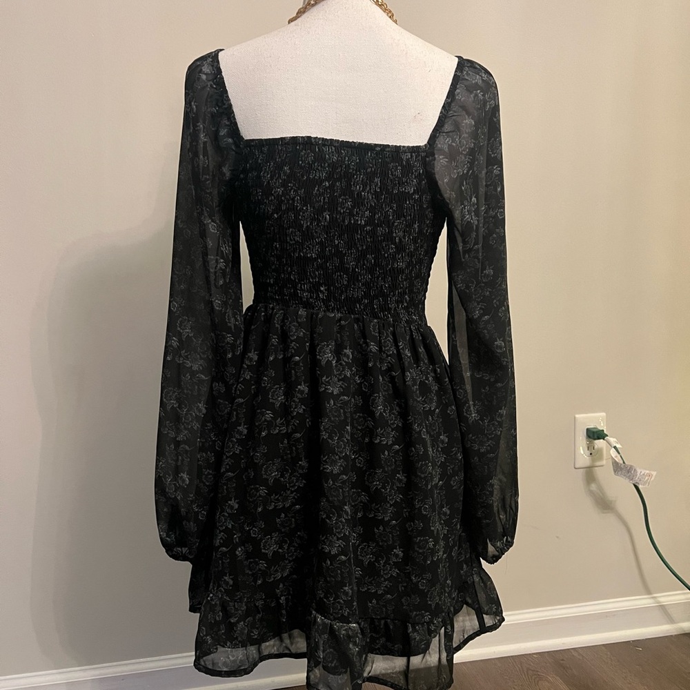 Junior Dress Black with White flower decor